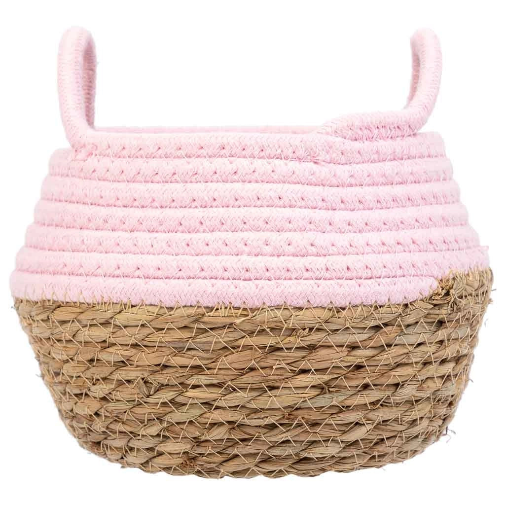 Cesto in fibra naturale e cotone rosa d18x13/16,5h