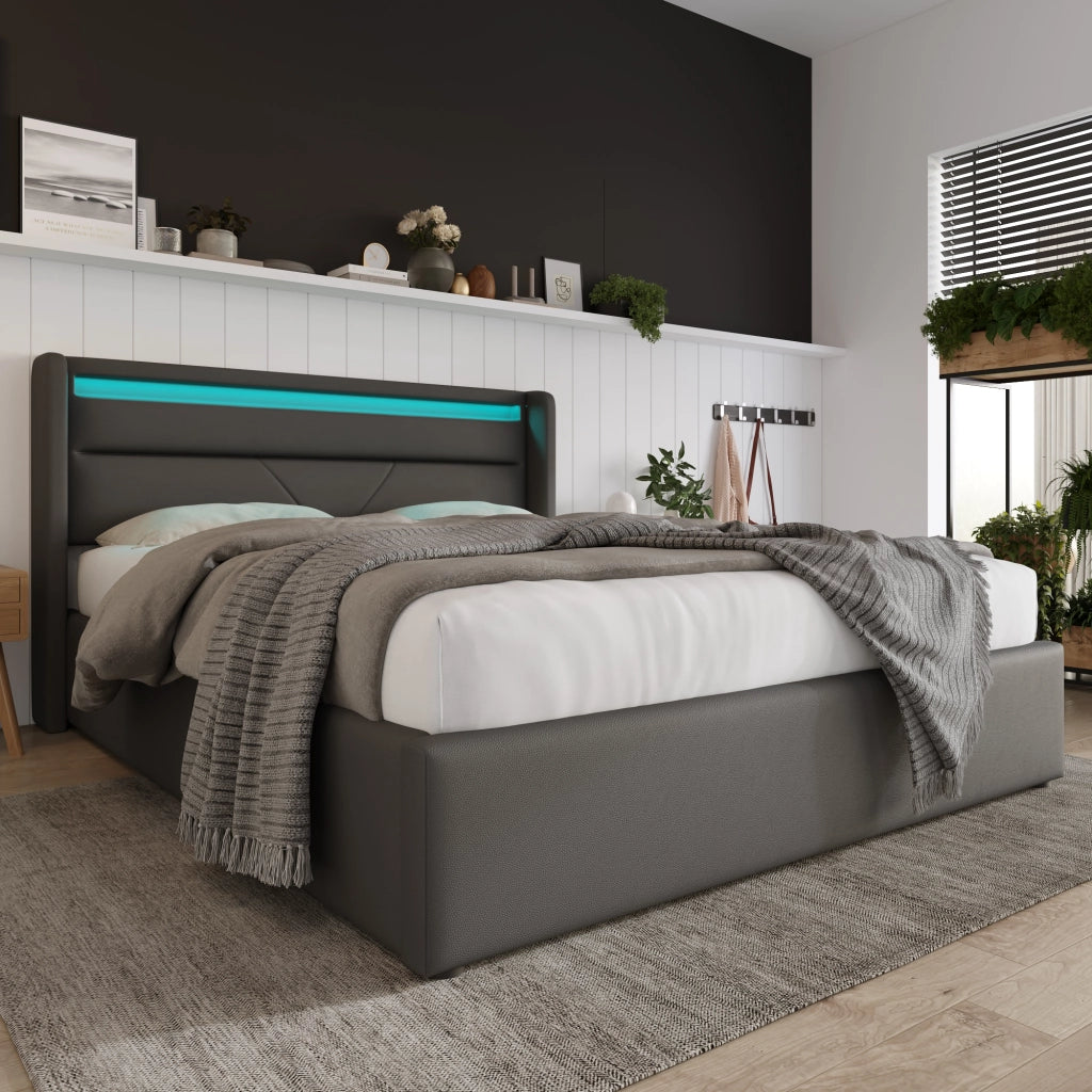 letto imbottito pu grigio 140x200 cm