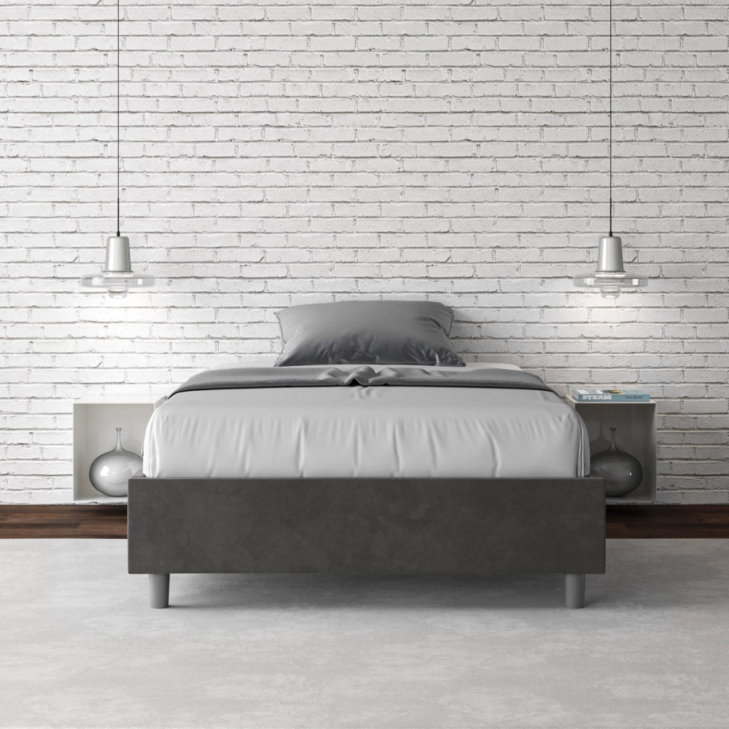 BS COM Letto una piazza e mezza con rete imbottito 110x210 microfibra grigio