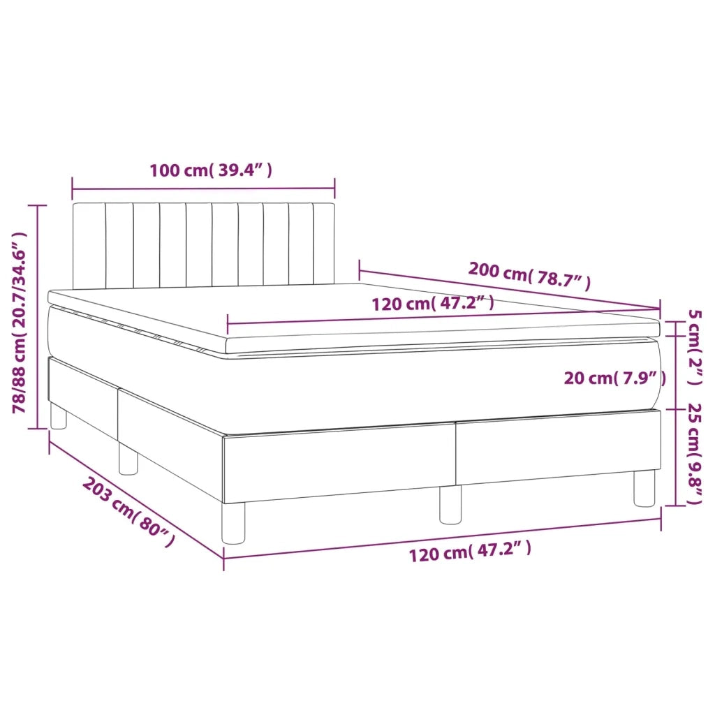 Letto a Molle Materasso e LED Marrone Scuro 120x200 cm Tessuto 3133864