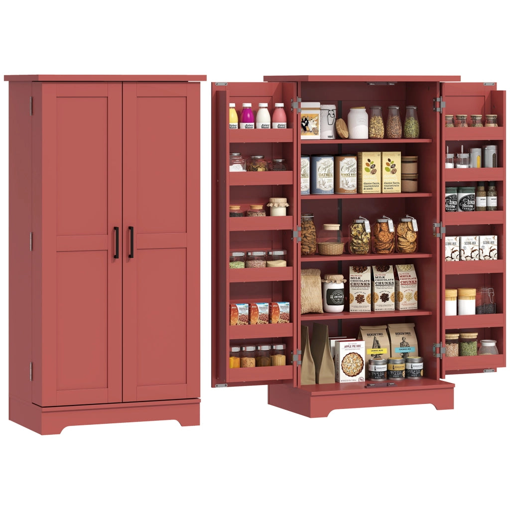 Credenza Cucina 5 Ripiani ¨C Xylo ¨C Porte Regolabili 60x40x120cm Effetto Legno Rosso