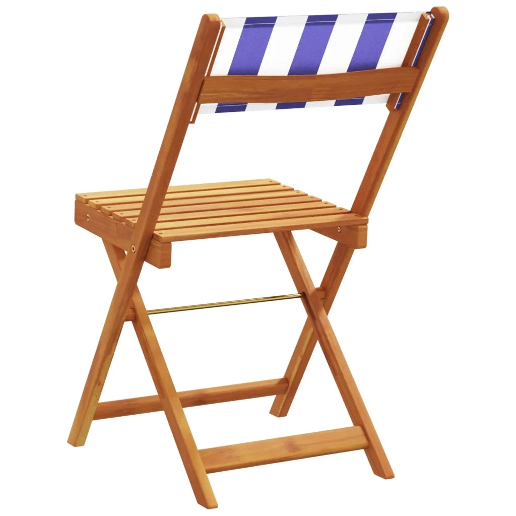 Sedie Bistr¨° 2 pz | Sedie da Esterno Blu e Bianco Legno Massello Acacia e Tessuto