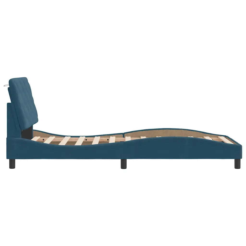 Letto singolo | Letto per adulti | Giroletto con LED senza Materasso Blu 90x190 cm in Velluto
