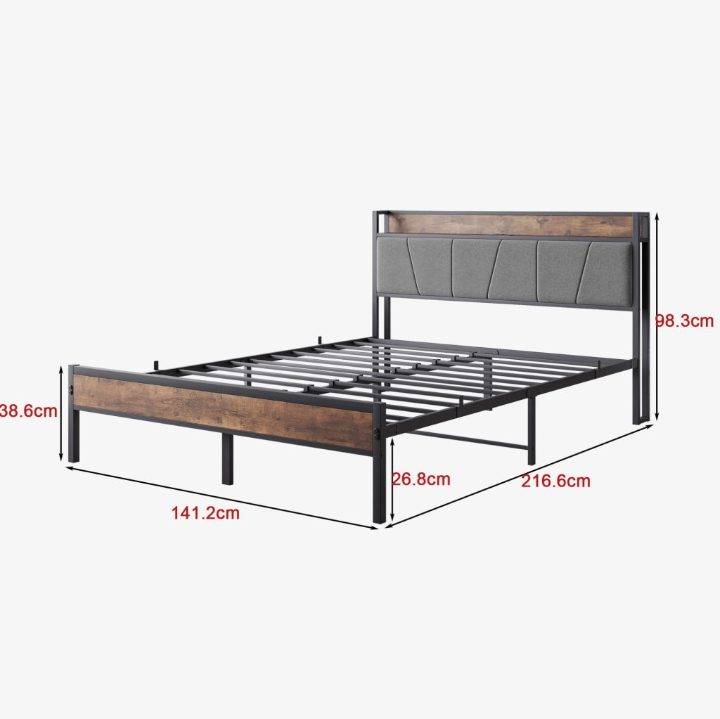 Letto 140x200 cm con LED, testiera contenitore e porte USB