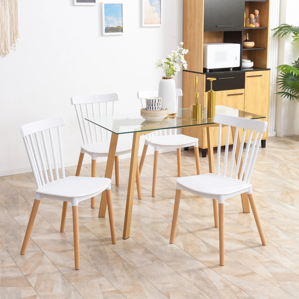 Set di 4 Sedie Scandinave con Schienale Alto ¨C Zephmum ¨C Polipropilene Gambe in Faggio 48x52.5x83 cm Bianco