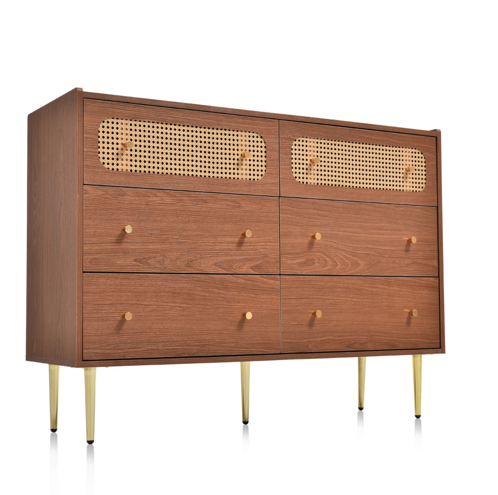 Cassettiera con 6 cassetti in legno e metallo colore noce