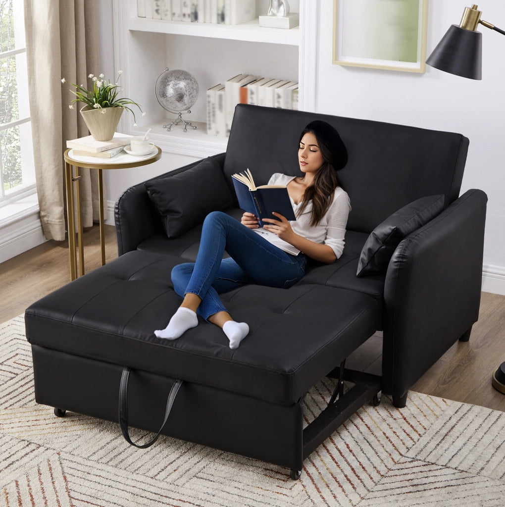 Divano letto estraibile 156x100 cm con schienale regolabile in 3 posizioni in schiuma nero antico