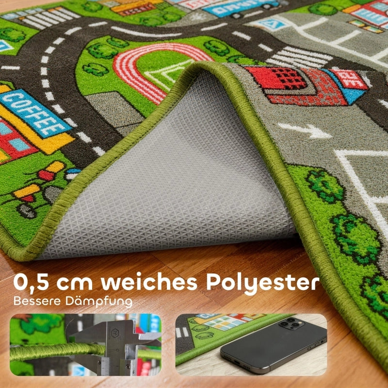 Tappetino per gattonare, tappetino da gioco 200x150x0,5 cm, coperta antiscivolo con lato inferiore antiscivolo, motivo citt¨¤ per la cameretta dei
