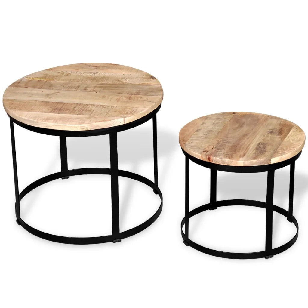 2 Pz Tavolini da CaffÃ¨ Tondi in Legno Grezzo di Mango 40cm/50cm cod mxl 9162