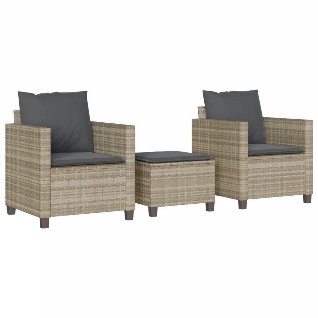 Set da Bistr¨° 3 pz | Set Salotto da Giardino con Cuscini Grigio Chiaro in Polyrattan