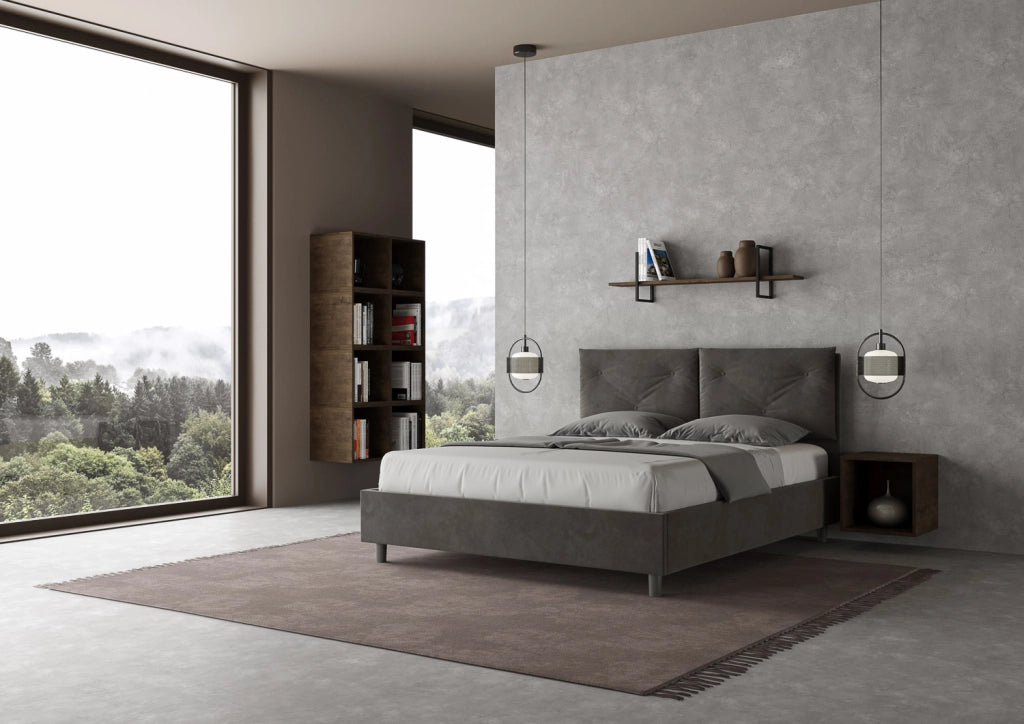 BS COM Letto queen size con rete imbottito 150x200 microfibra grigio Large