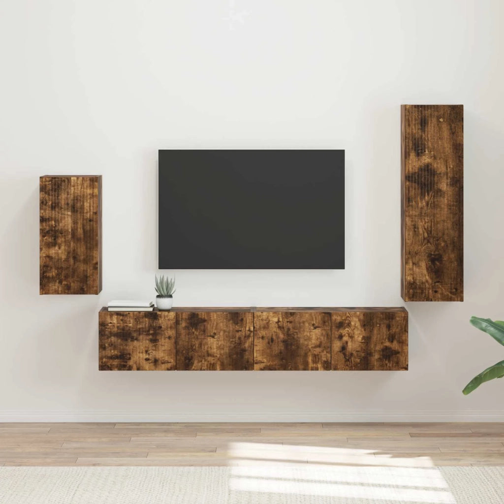 Set mobile TV 4 pz | Armadietto TV | Mobile Porta TV Rovere fum¨¦ Legno multistrato