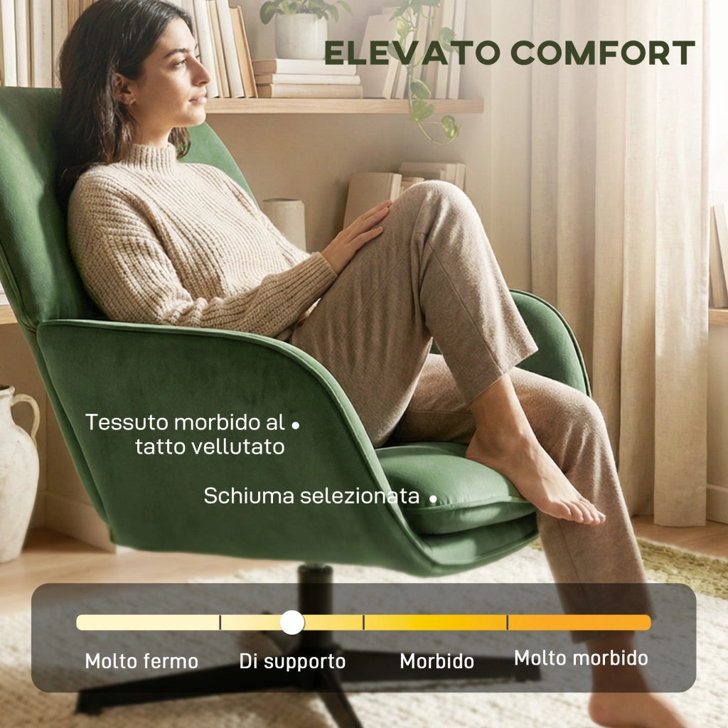 Poltrona Girevole Rivestita in Tessuto Effetto Velluto ¨C Zephmum ¨C Verde