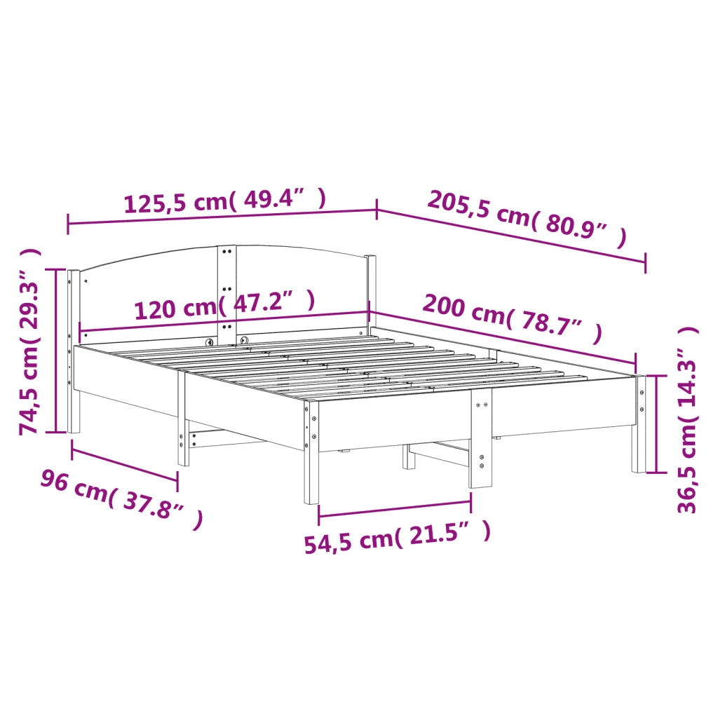 Letto senza Materasso-Struttura Letto Marrone Cera 120x200 cm in Legno di Pino 910978
