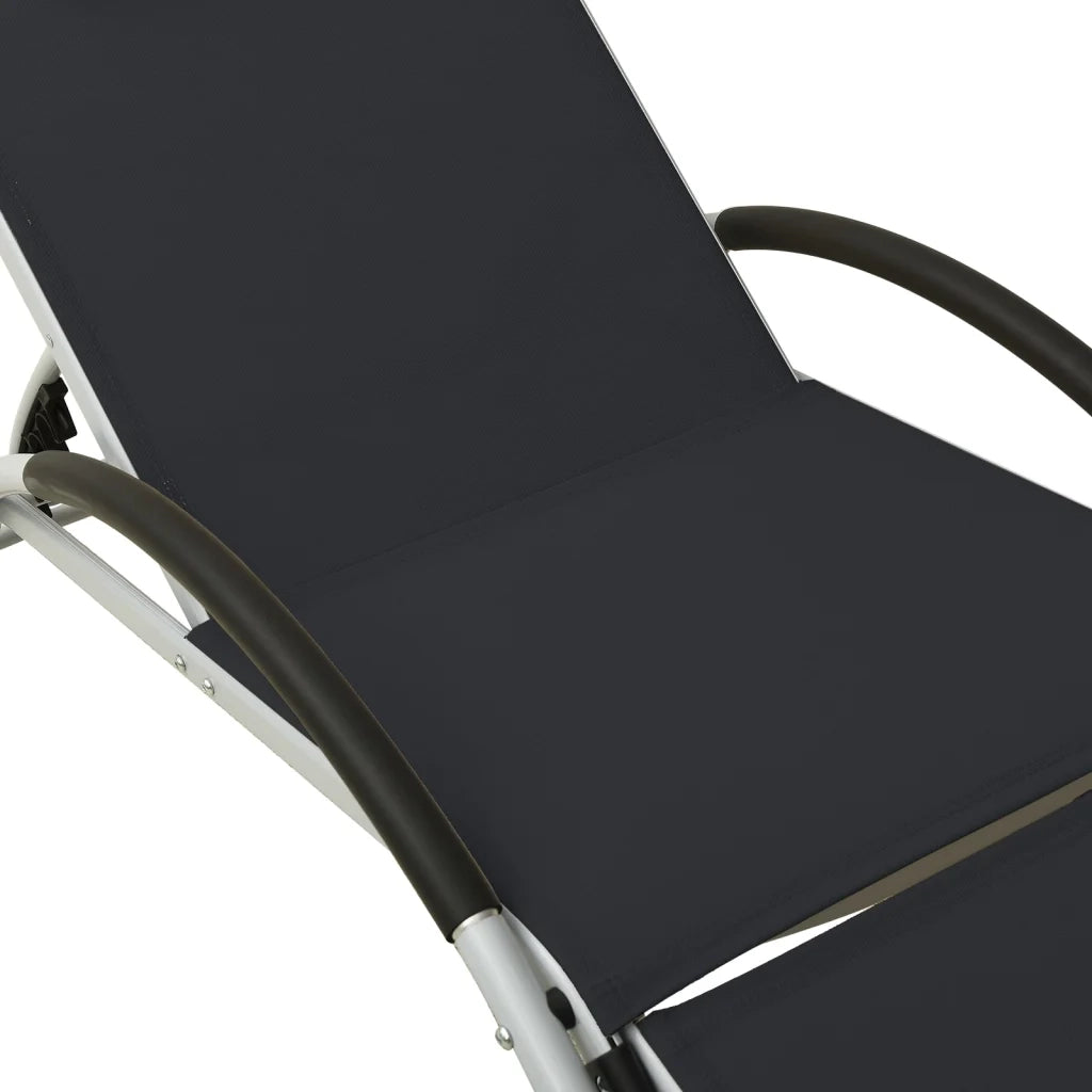 Lettino Prendisole con Cuscino in Textilene Nero 310529