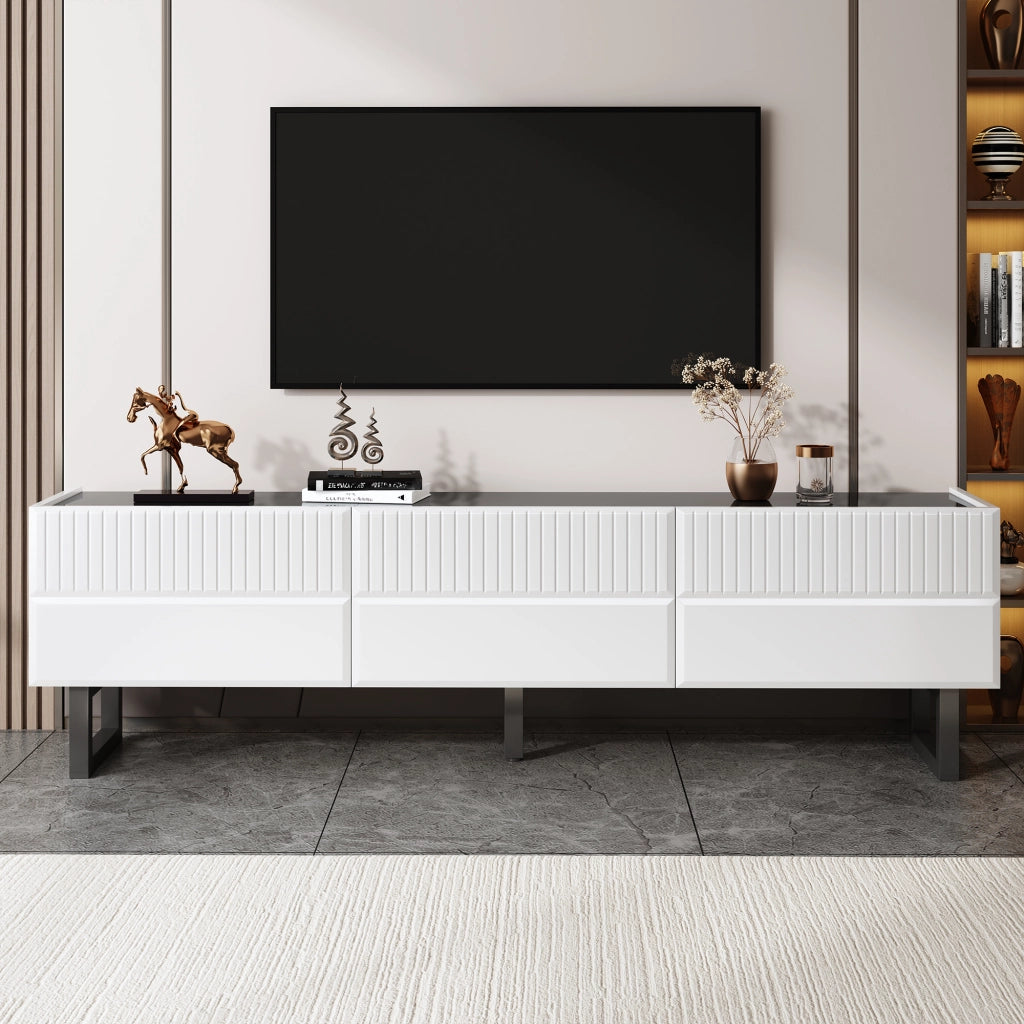 OKWISH Mobile TV con 3 Cassetti, Stile Minimalista, per Soggiorno, MDF e Pannelli di Particelle, Nero e Bianco, 170 x 35 x 47 cm