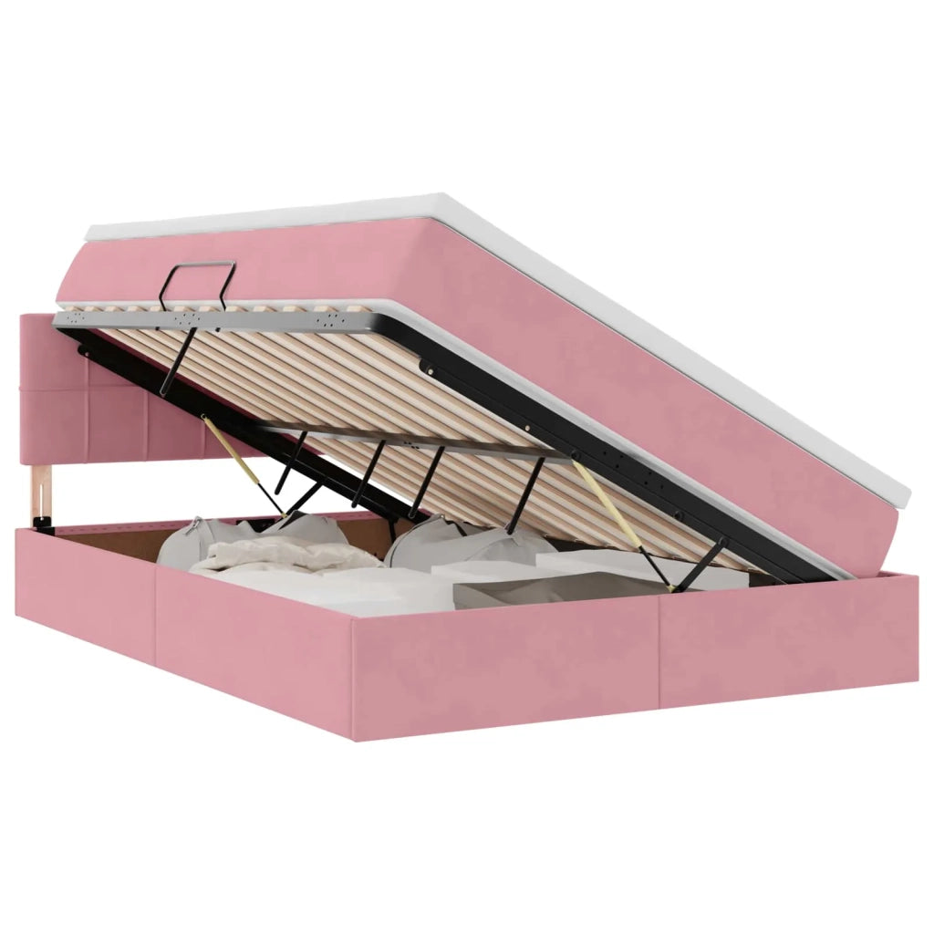 Letto con Contenitore con materasso Rosa 140 x 200 cm Velluto 3370766
