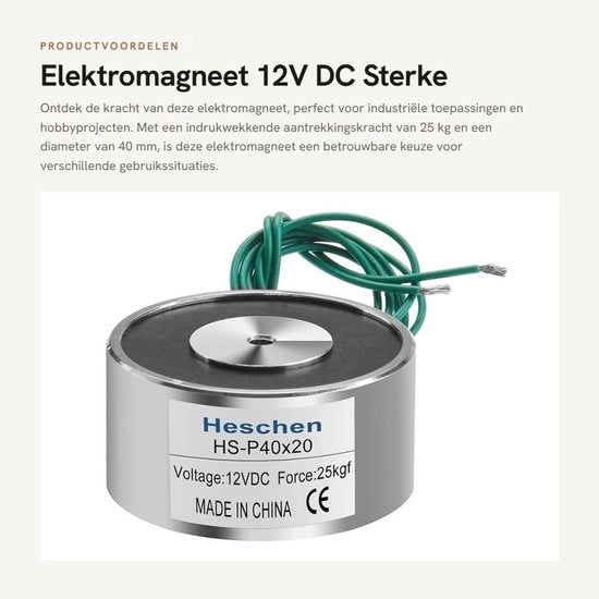 Elettromagnete - 12V DC - Alta attrazione - 40 mm di diametro - Applicazioni in industria - 25 kg di attrazione