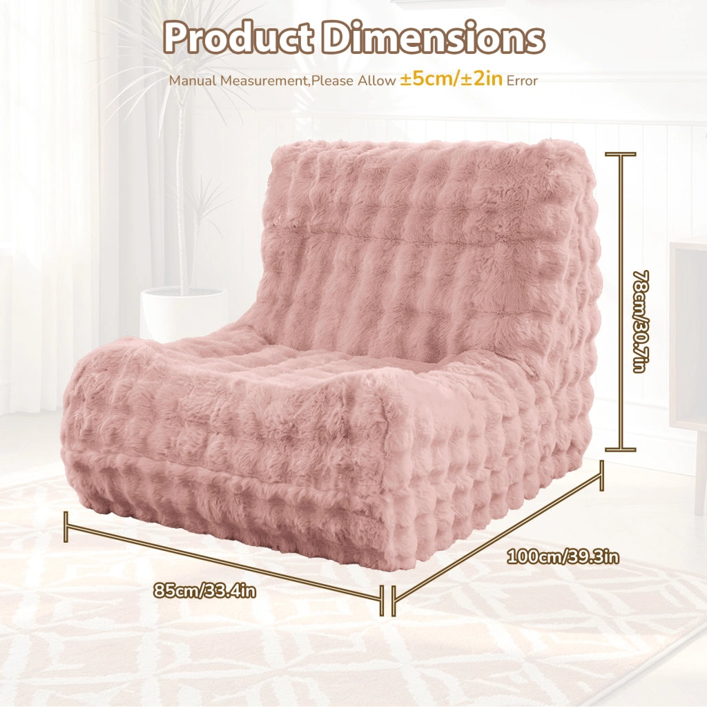 Poltrona pouf con schienale ergonomico e imbottitura ad alta resilienza per soggiorno in flanella rosa