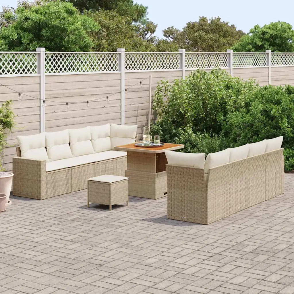 Set Divano da Giardino 12 pcs Beige e Crema polyrattan