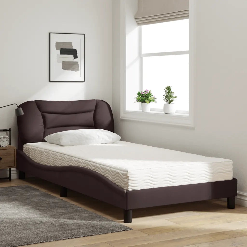 Letto con Materasso-Struttura Letto con Materasso Hvar Marrone Scuro 100x200 cm in Tessuto