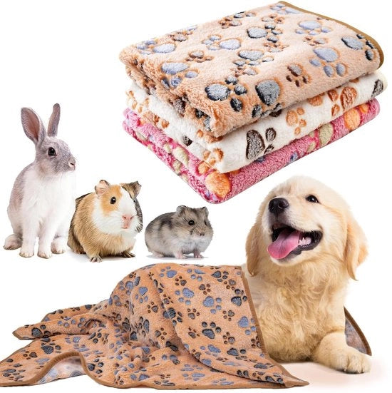 Set di coperte per cani 3 pezzi - Felpa morbida - Lavabile - Disegno dei piedi - 60 x 40 cm - Sostenibile e comodo - Coperta per animali domestici