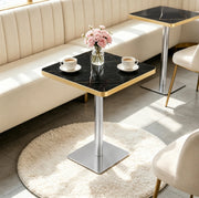 Tavolo da pranzo quadrato 60x60 cm con effetto marmo; struttura in metallo; nero