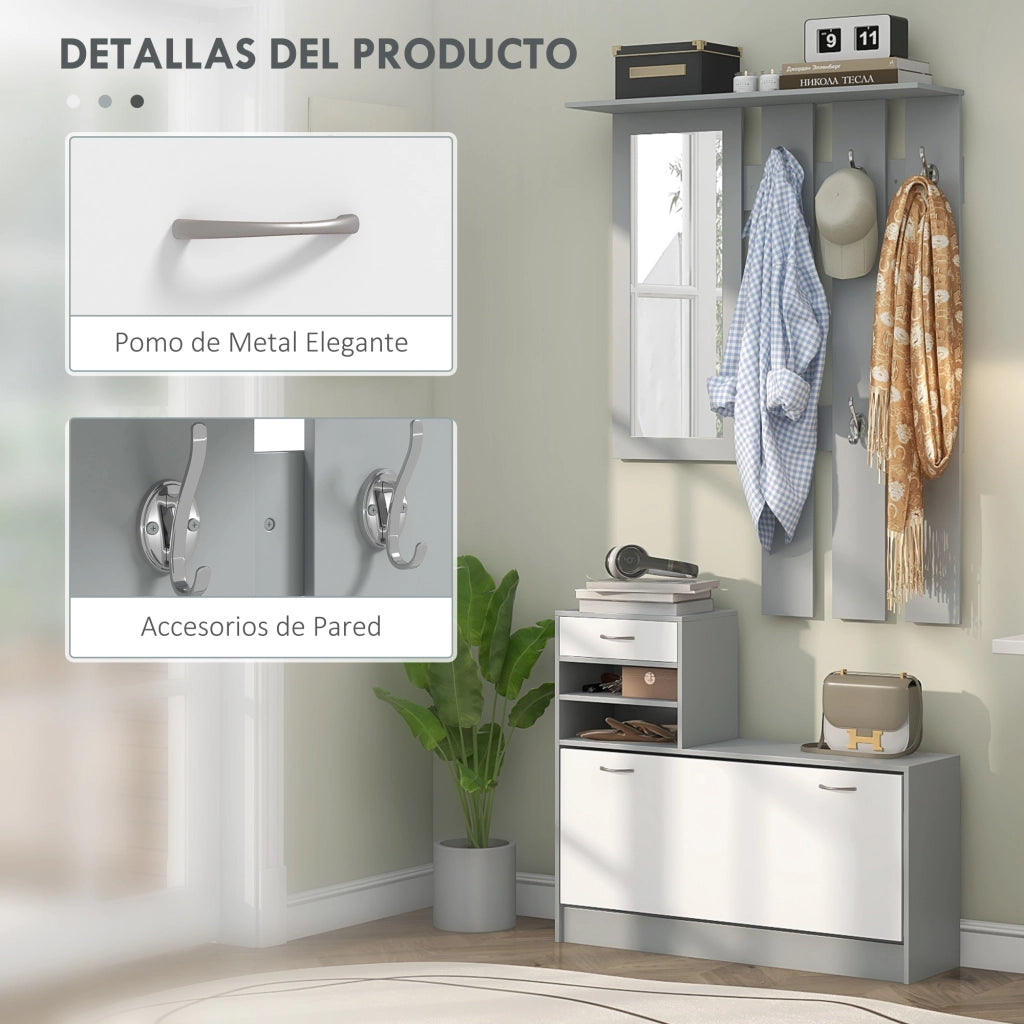 Appendiabiti con Specchio e Scarpiera ¨C Minimal ¨C Grigio 60x160x35