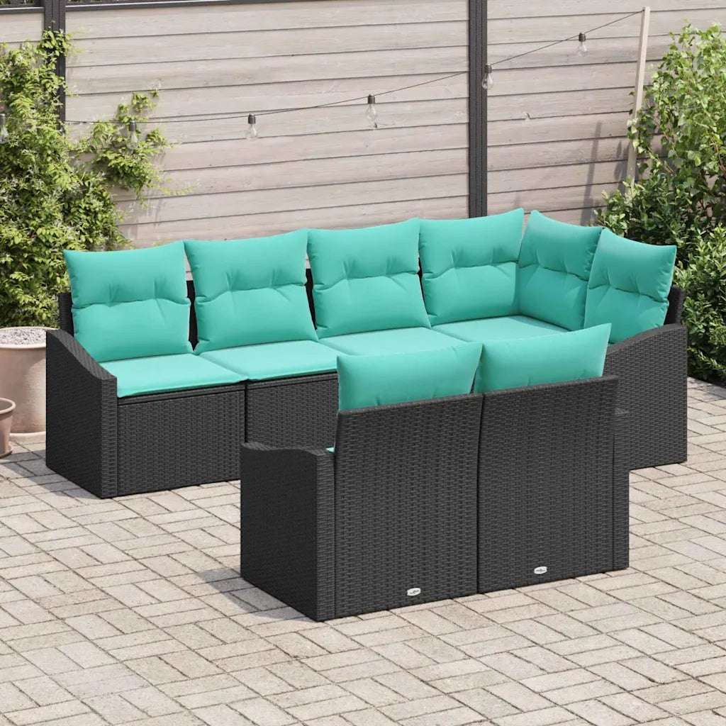 Set di divani con cuscino 7 pcs Nero polyrattan 3346766