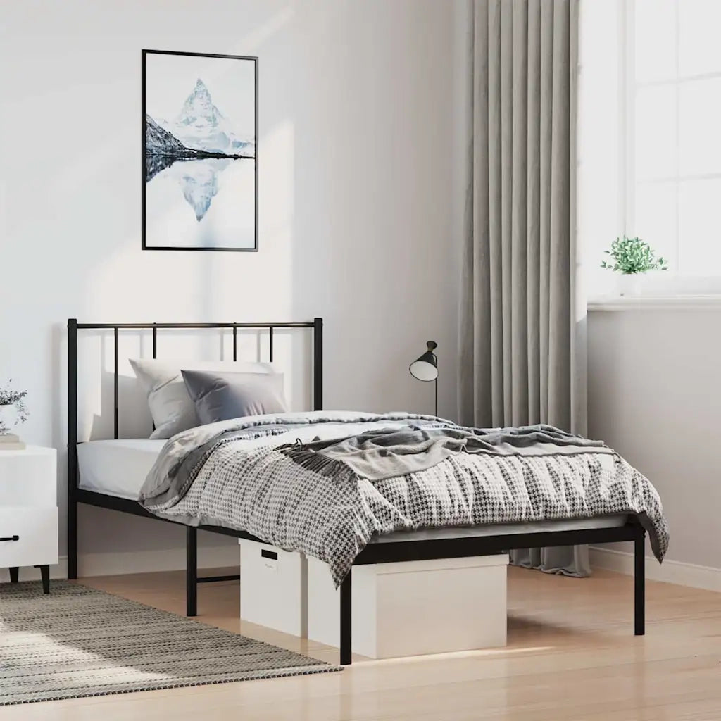 Giroletto con Testiera-Struttura Letto con testiera in Metallo Nero 100x190 cm 373106