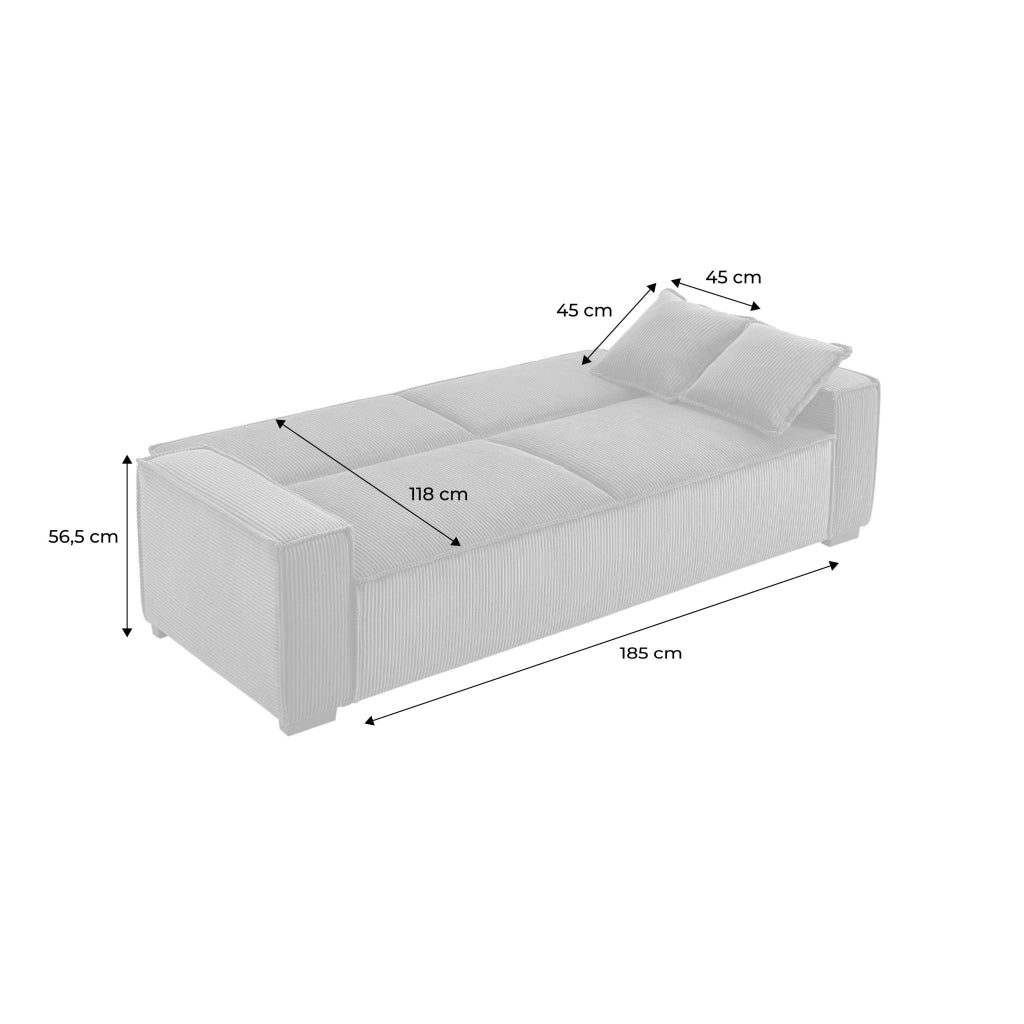 Divano letto in velluto a coste, 3 posti, beige
