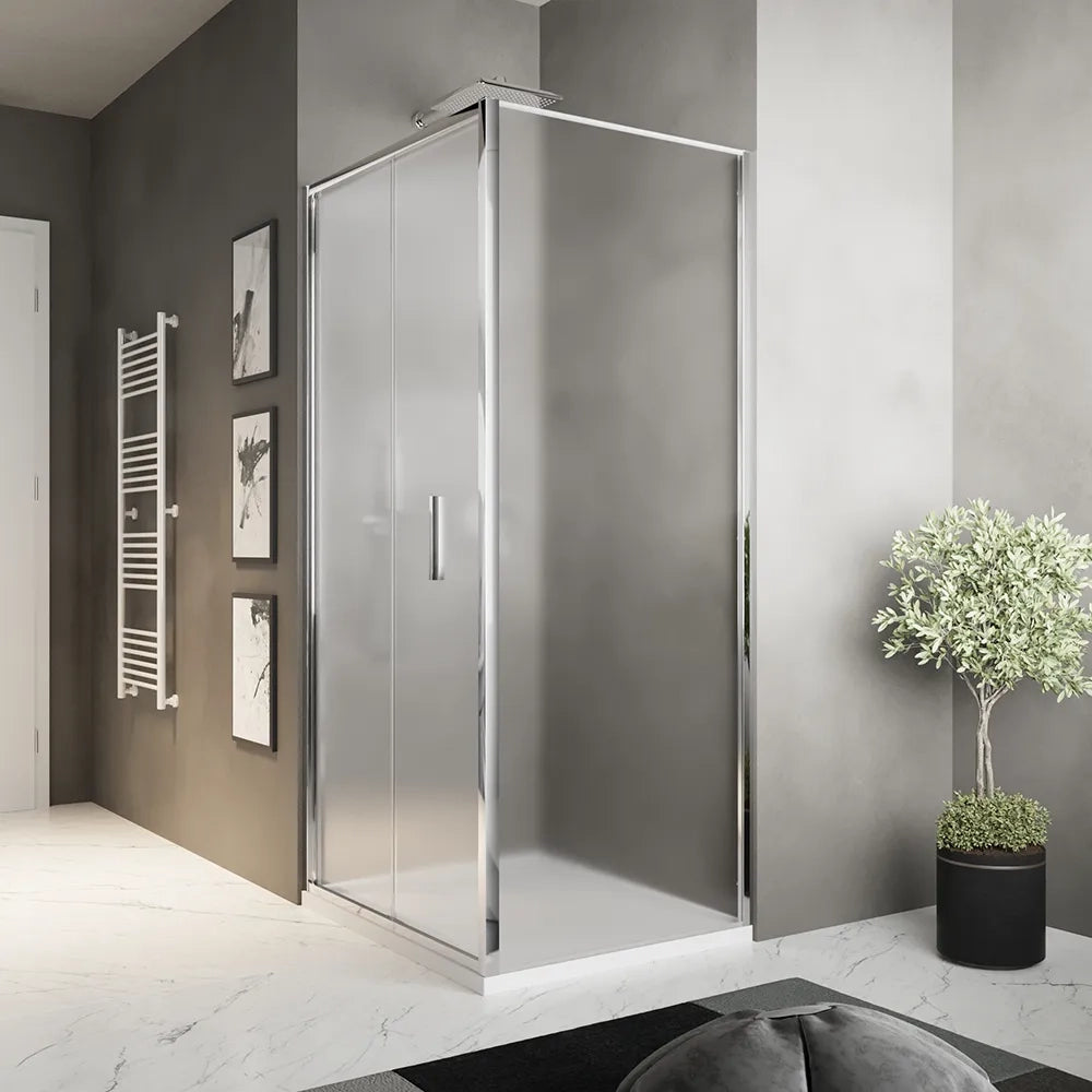 Box doccia slim 80x70cm con porta a libro e parete fissa profili cromati e vetro 6mm opaco h190| Portofino