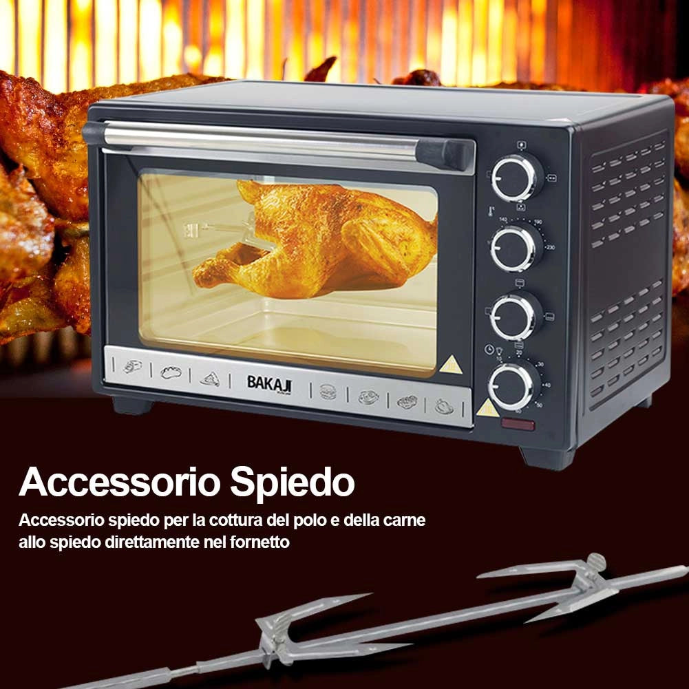 Forno Elettrico Ventilato 38 LT con Girarrosto Luce Interna Timer 1600W