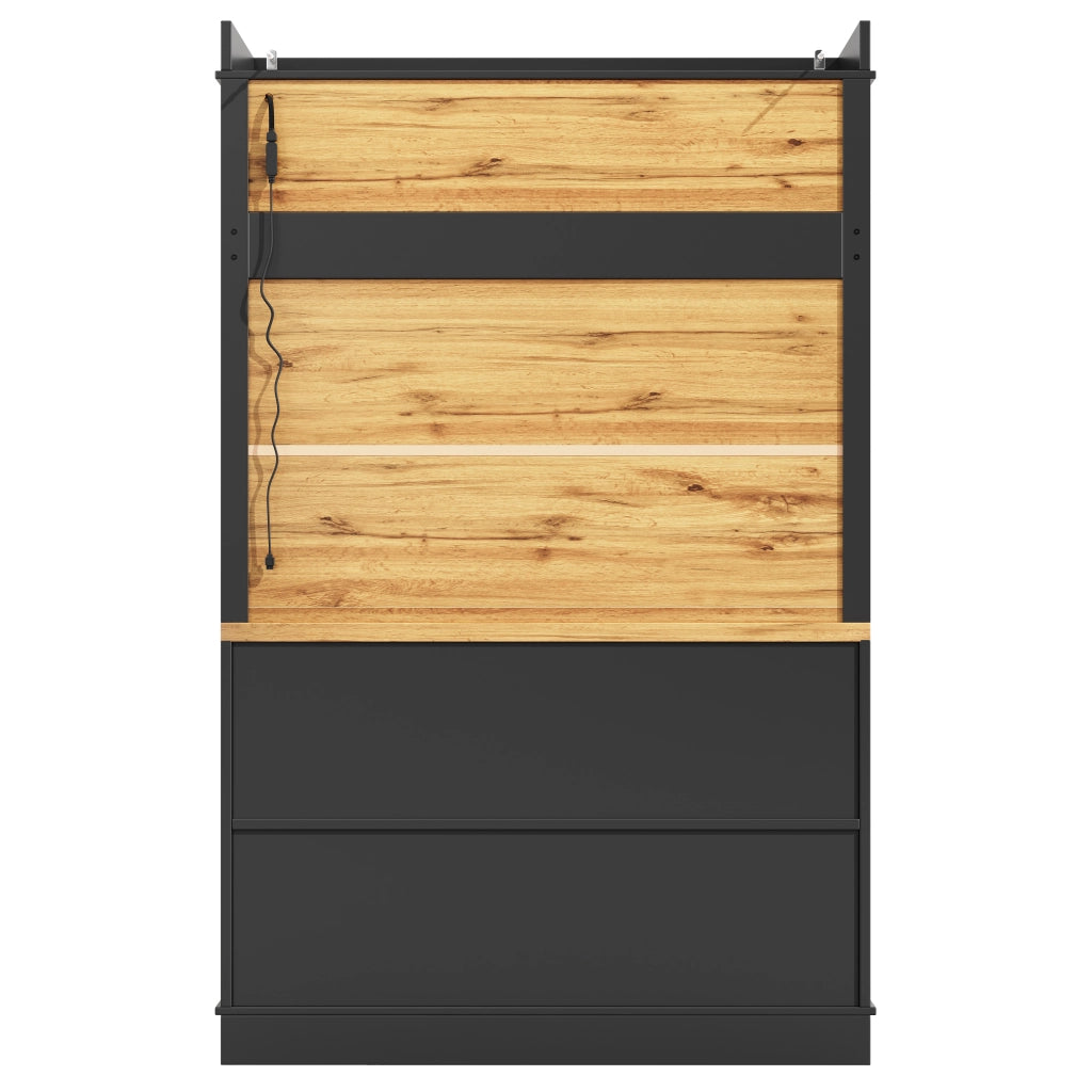 Credenza Alta con Ripiani Aperti e LED ¨C MINIMAL ¨C Nero 107x43x184 cm