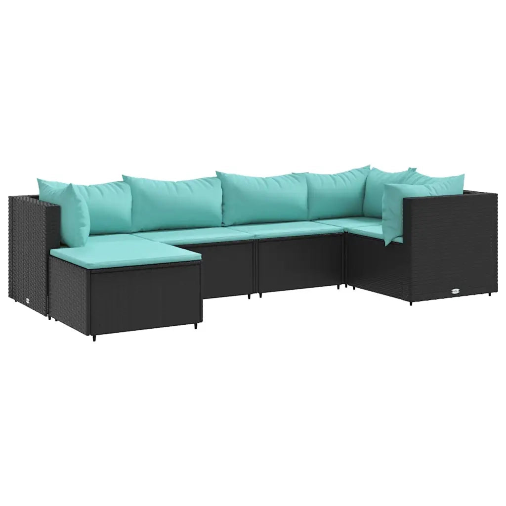 Set Mobili da Giardino 6 pz con Cuscini in Polyrattan Nero