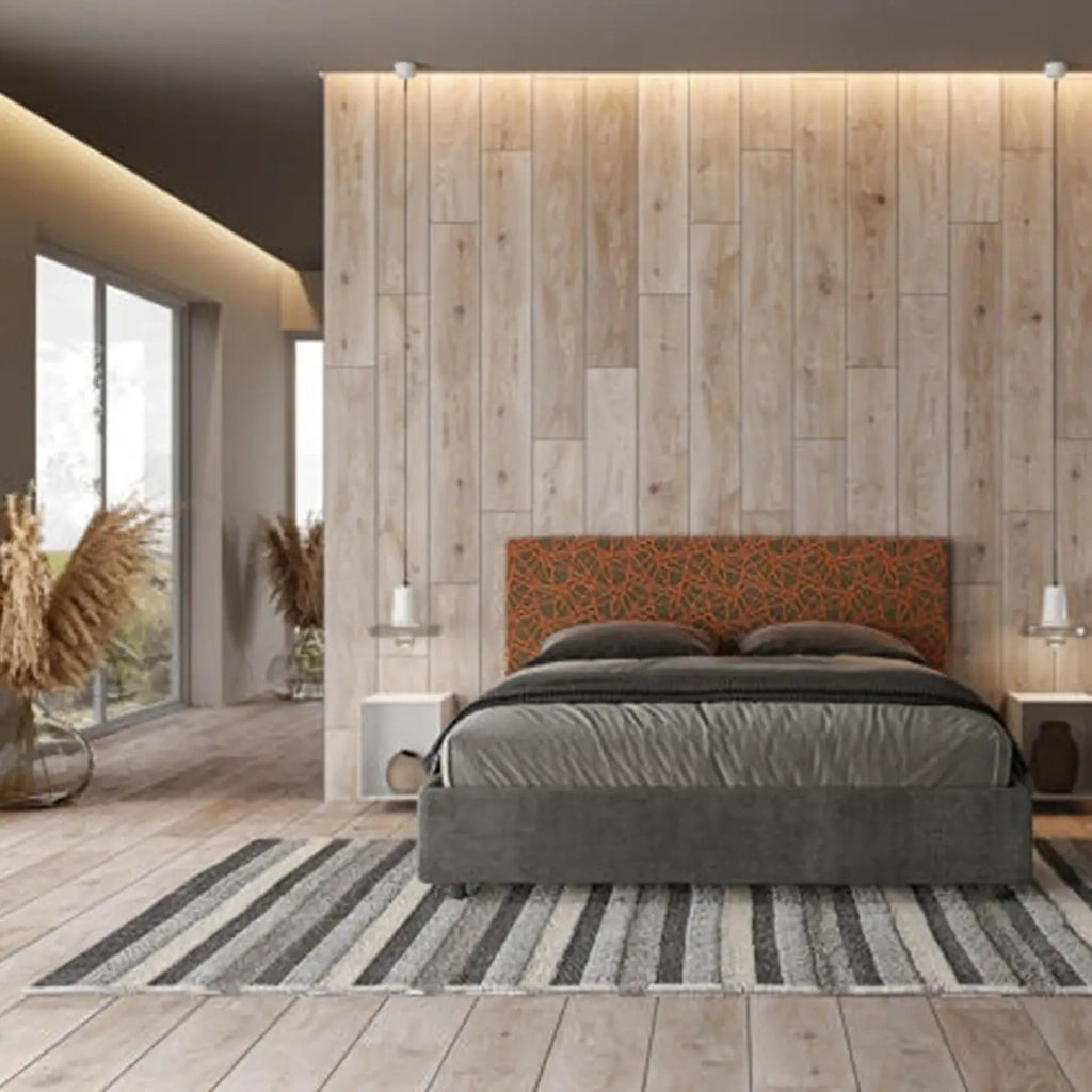 Letto matrimoniale contenitore imbottito 160x190 tessuto Era 4 arancio Arla
