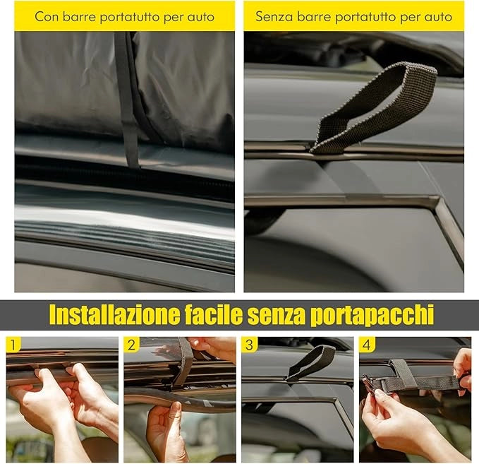 Borsa da Tetto per Auto, Borsa Portapacchi Impermeabile per Tutti i Veicoli Con/Senza Barre Portapacchi, 420L, con Tappetino Antiscivolo, Corda, Lucchetto e Ganci(86 x 112 x 43 cm)