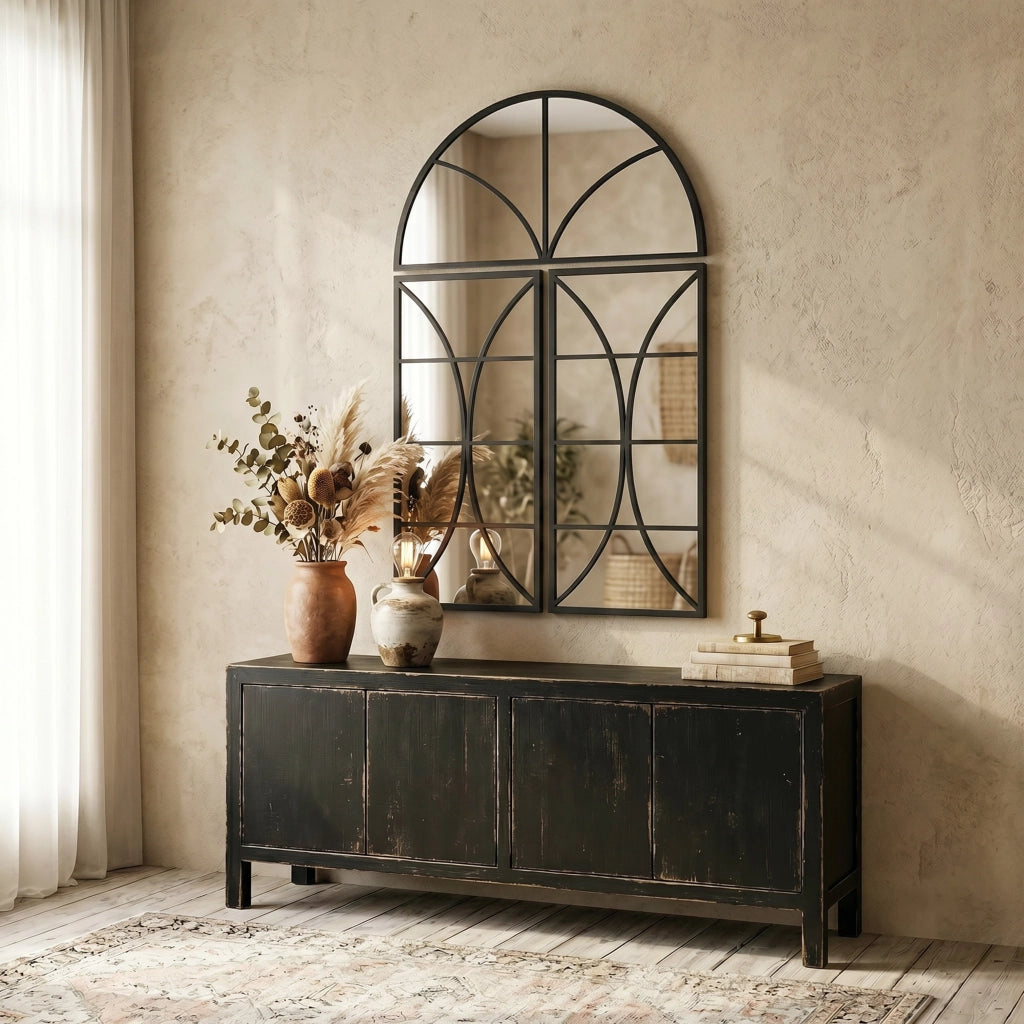 Specchio Muro 3 Pezzi Finestra ¨C Minimal ¨C Nero 80x120 cm