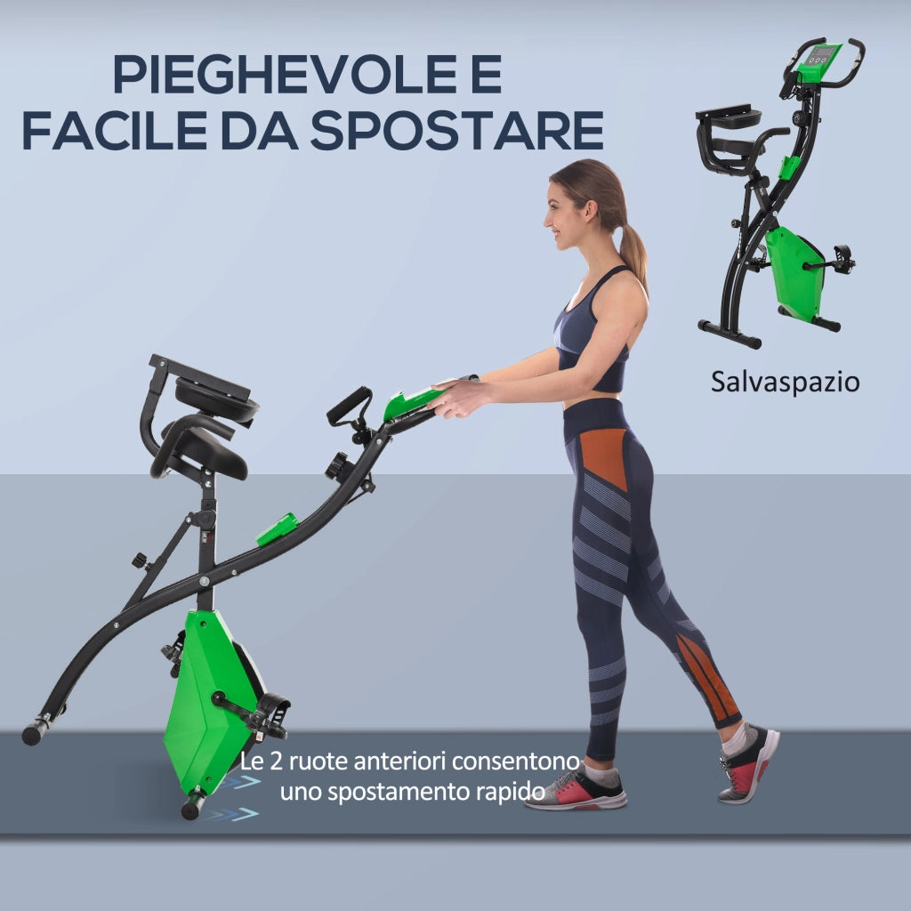 Cyclette Pieghevole 2 in 1 ¨C Xylo ¨C Resistenza Magnetica 8 Livelli, Sensore Cardiaco, Volano 2.5kg, Verde