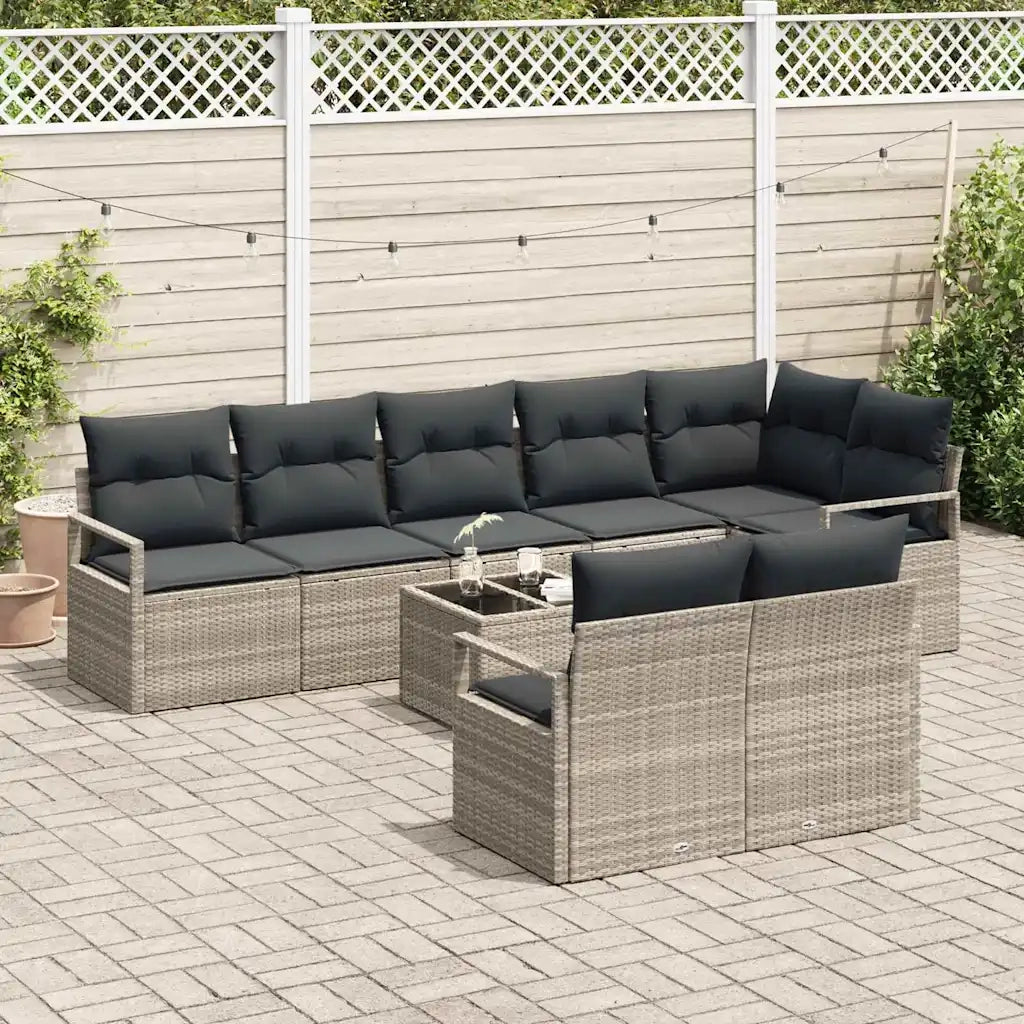 Set di divani con cuscino 9 pcs Grigio chiaro polyrattan 3346442