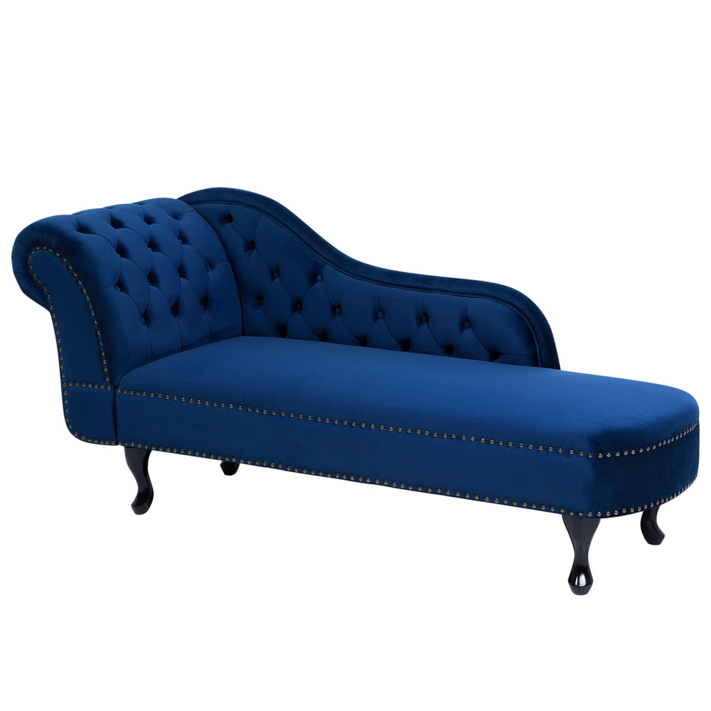 Chaise longue colore blu con bottoni in velluto a versione sinistra Stile Chesterfield