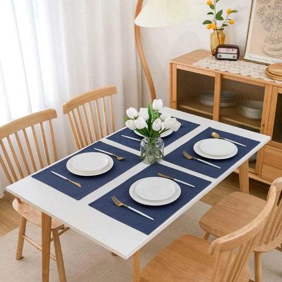 Set di tovagliette in tessuto blu scuro da 4 pezzi tovagliette in lino 48 x 33 cm blu
