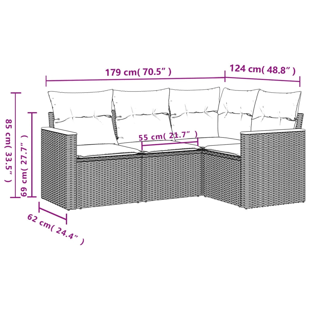 Set Divano da Giardino 4 pz con Cuscini Beige Misto Polyrattan