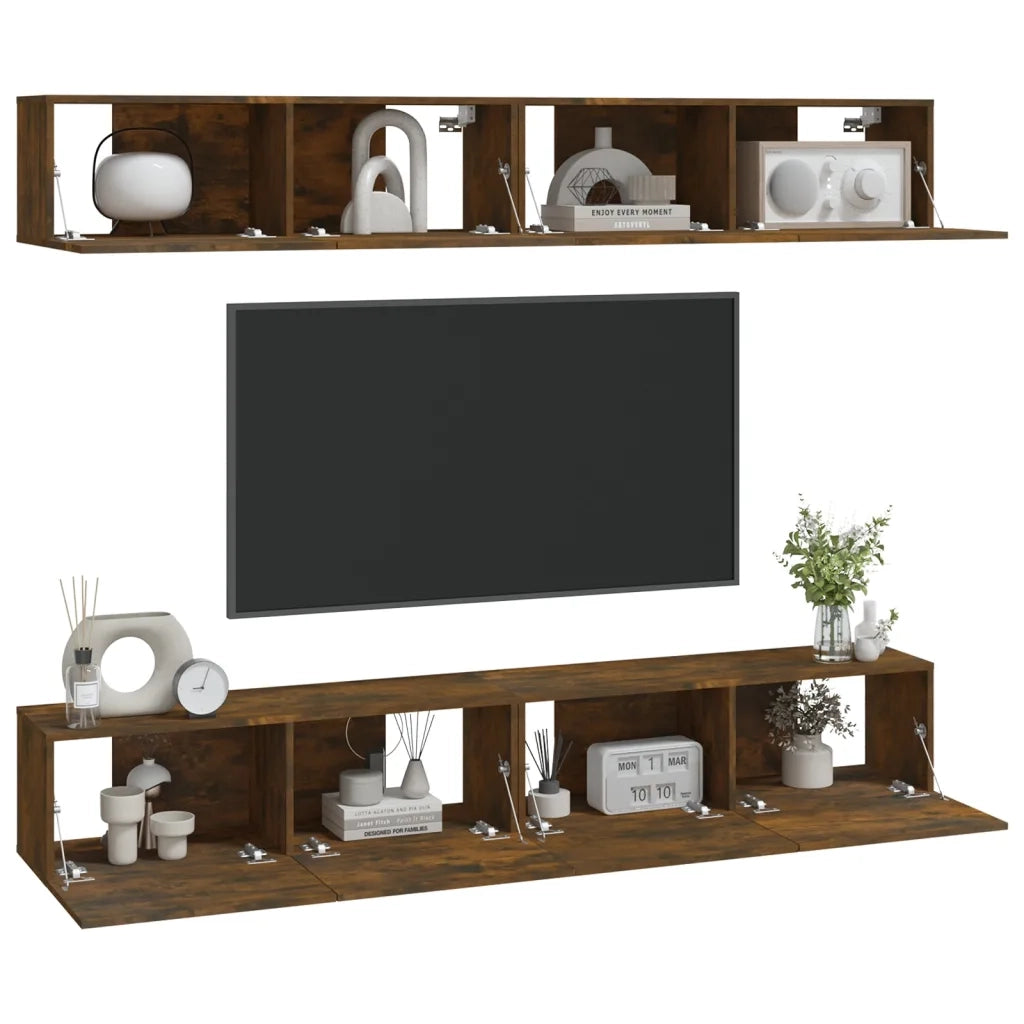 Mobili Porta TV a Parete 4 pz Rovere Fumo 100x30x30 cm 3114195