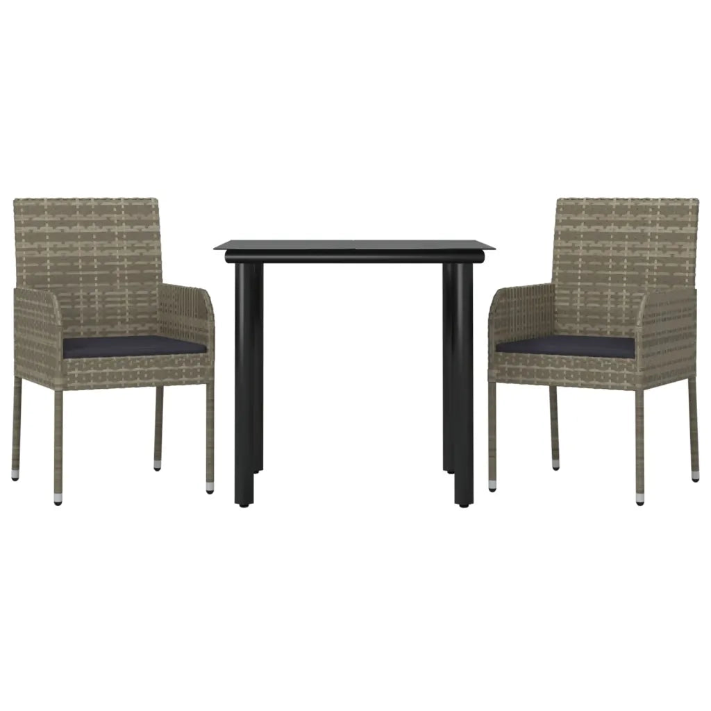 Set Salotto Giardino 3 pz con Cuscini Nero e Grigio Polyrattan 3185161