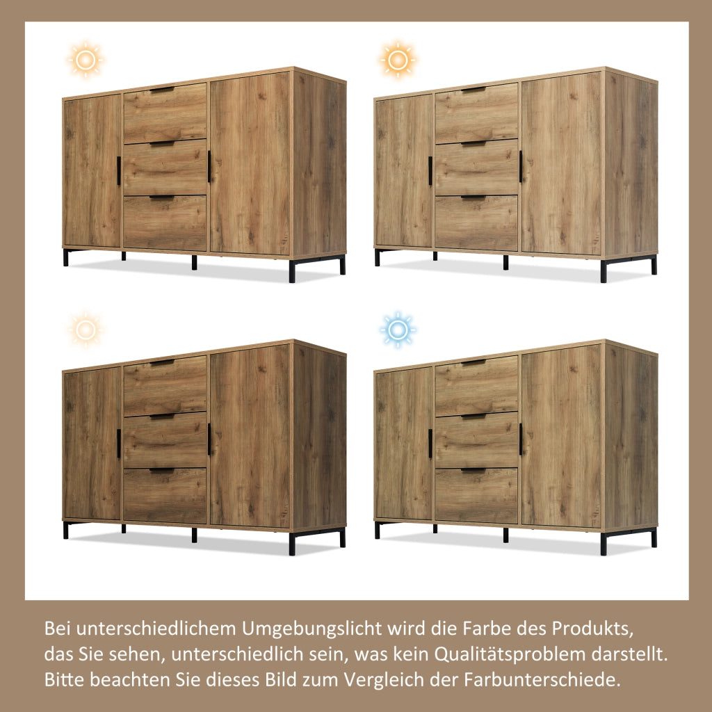 OKWISH Credenza 2 Ante e 3 Cassetti, Ripiano Regolabile, per Camera da Letto e Soggiorno, Legno e Metallo, 120 x 40 x 76 cm