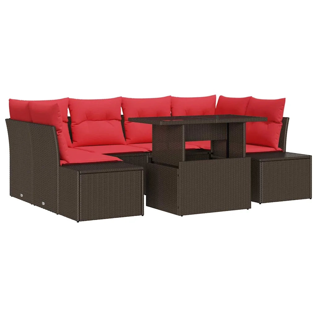 Set di divani con cuscino 7 pcs Marrone e Rosso polyrattan 3349120