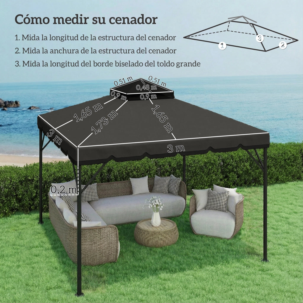 Telo di Ricambio per Gazebo 3x3 m ¨C Xylo ¨C Doppio Tetto con Fori di Drenaggio UPF 30+ Grigio Chiaro