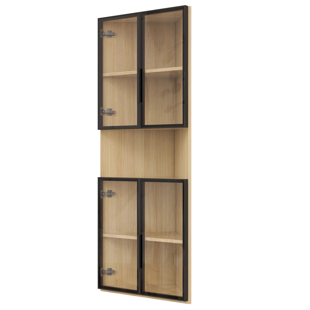 Vetrina, mobile angolare, ante in vetro, illuminazione a LED, 62x32x160 cm, colore legno naturale