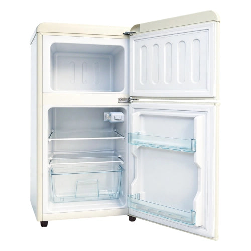 Frigorifero a doppia porta (86L) – controllo della temperatura a 7 livelli; classe di efficienza energetica E; luce a LED; ripiani regolabili e portauova – crema
